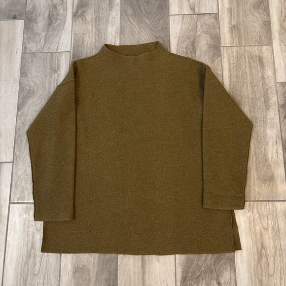 Eileen Fisher Wool Blend Funnel Neck Long Sleeve Tunic Length Box Top Sz XXS - Picture 1 of 9